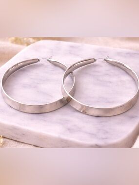 Huge 3.5 inch wide Silver Hoop Earrings - Polished Metal Statement Hoops